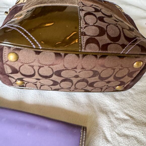 VTG Coach Holiday Patchwork Gallery Tote & Wallet Set - Brown/Multi No. F10432 - Picture 3 of 11